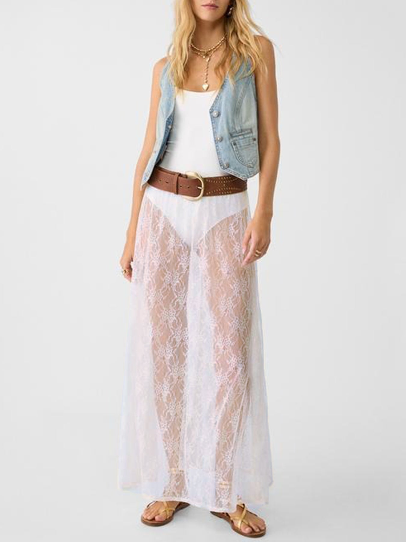 Elegant Sheer Lace Mesh Maxi Skirt - High-Waisted Highwaisted Skirt