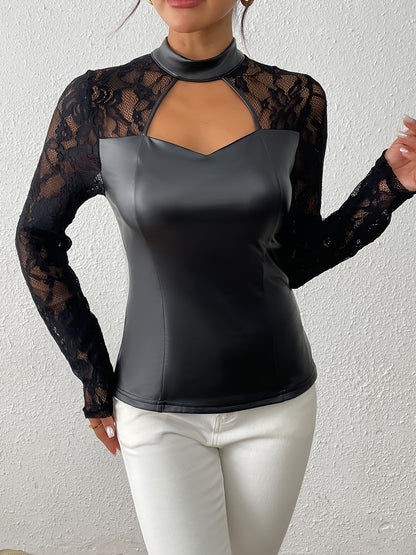 Lace Combined Fitted Round Neckline Pullover Top