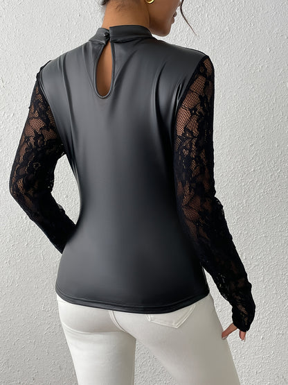 Lace Combined Fitted Round Neckline Pullover Top