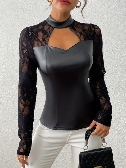 Lace Combined Fitted Round Neckline Pullover Top